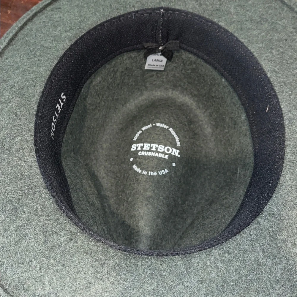 Green 100% Wool Felt STETSON Cromwell men’s Fedora brim Hat L NWOT USA Made - Picture 4 of 6